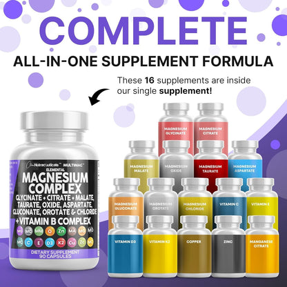 Clean Nutraceuticals MultiMag Magnesium Complex - 9 Magnesium Forms + B Vitamins (180 Capsules, Pack of 2)