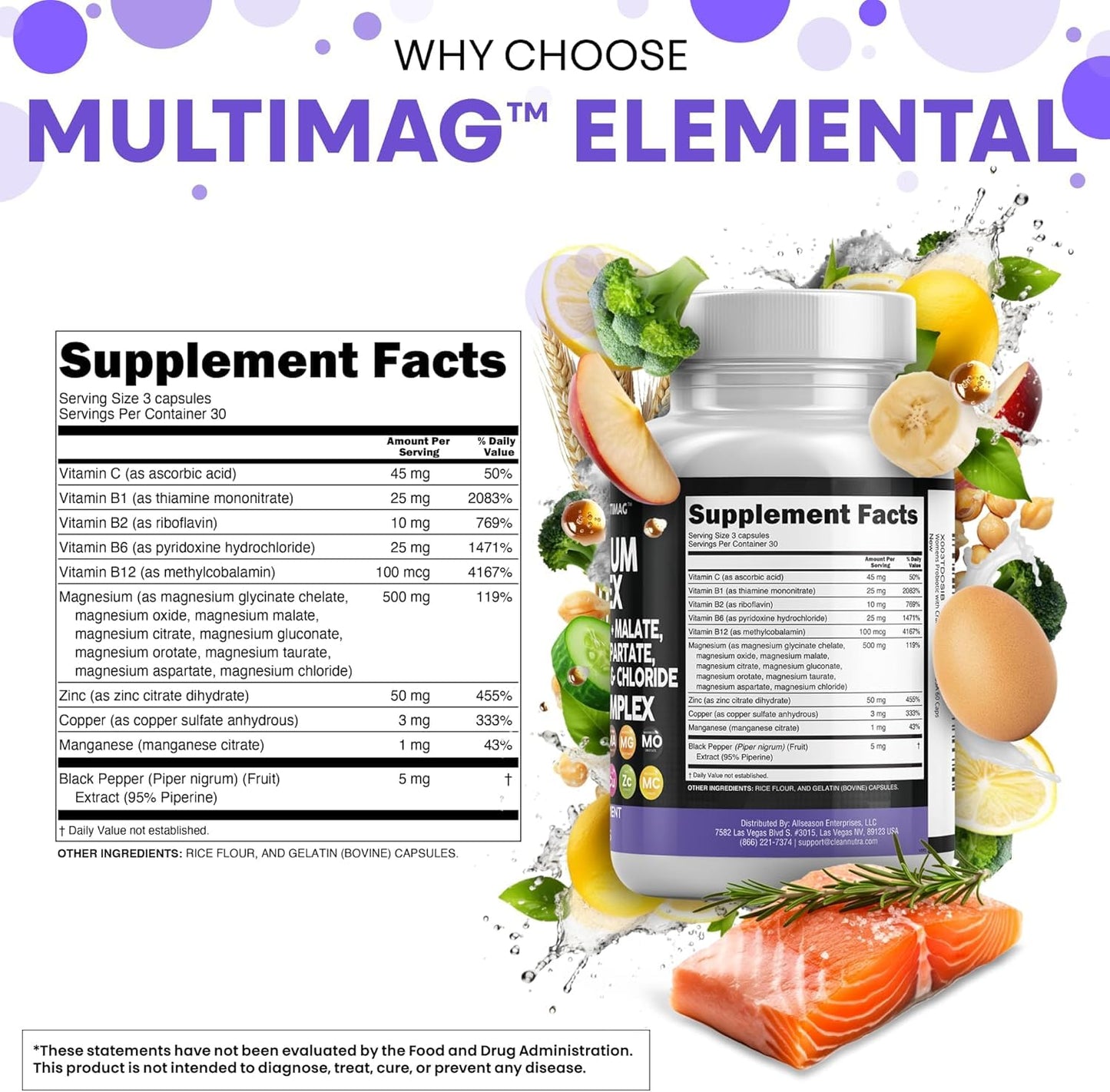 Clean Nutraceuticals MultiMag Magnesium Complex - 9 Magnesium Forms + B Vitamins (180 Capsules, Pack of 2)