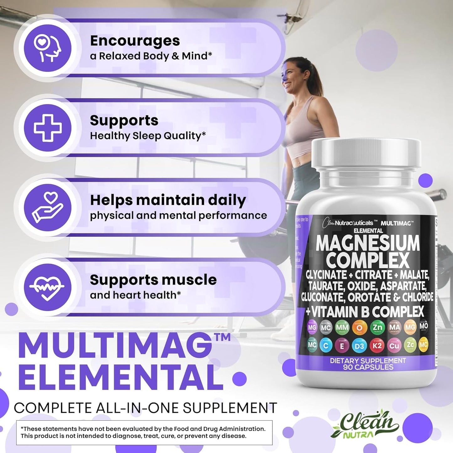 Clean Nutraceuticals MultiMag Magnesium Complex - 9 Magnesium Forms + B Vitamins (180 Capsules, Pack of 2)