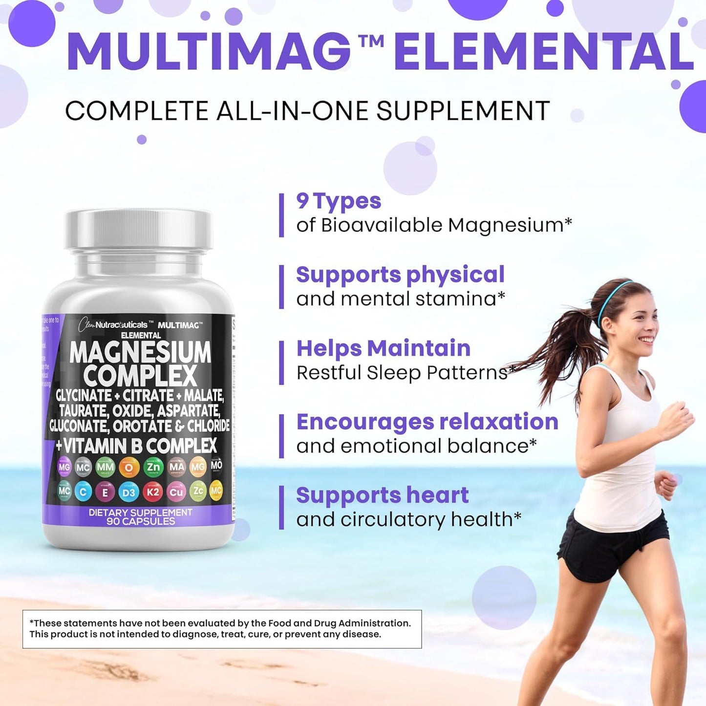Clean Nutraceuticals MultiMag Magnesium Complex - 9 Magnesium Forms + B Vitamins (180 Capsules, Pack of 2)