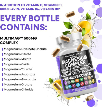 Clean Nutraceuticals MultiMag Magnesium Complex - 9 Magnesium Forms + B Vitamins (180 Capsules, Pack of 2)