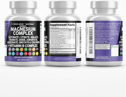 Clean Nutraceuticals MultiMag Magnesium Complex - 9 Magnesium Forms + B Vitamins (180 Capsules, Pack of 2)
