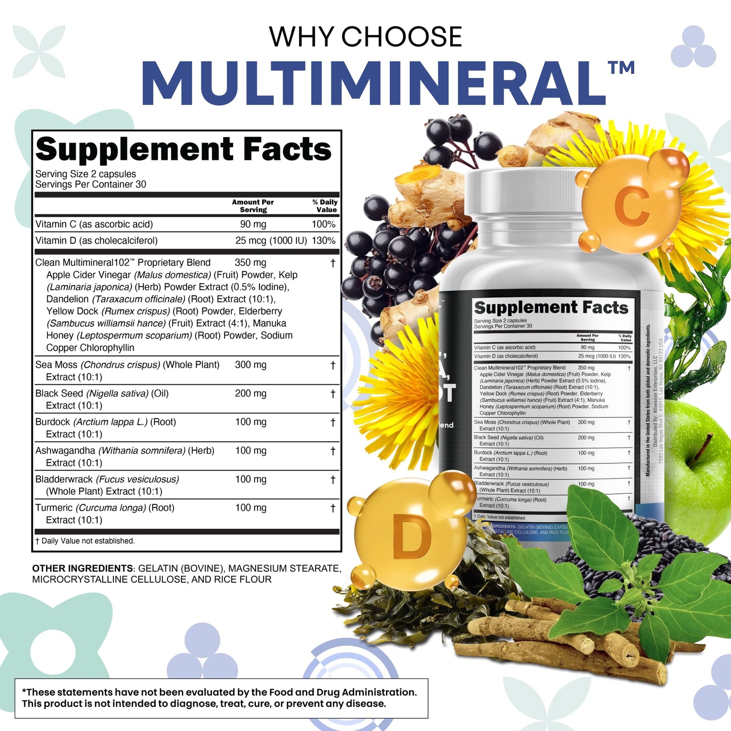 Clean Nutraceuticals 15-in-1 Sea Moss & Black Seed Oil 2-Pack | Ashwagandha Turmeric Blend