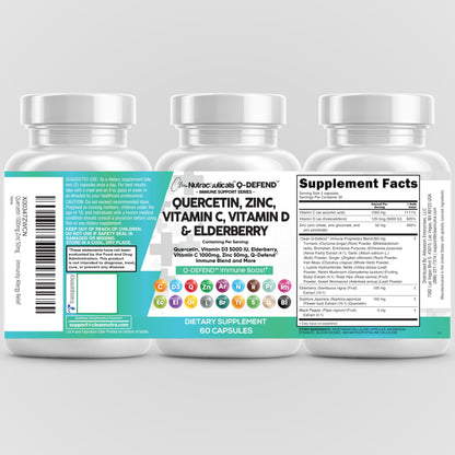 Clean Nutraceuticals Q-Defend Immune Blend: Quercetin, Zinc, Vitamin C & D, Bromelain & Elderberry for Lung Immune Support (60 Count Pack of 5)