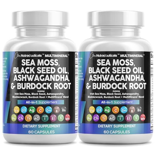 Clean Nutraceuticals 15-in-1 Sea Moss & Black Seed Oil 2-Pack | Ashwagandha Turmeric Blend