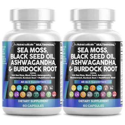 Clean Nutraceuticals 15-in-1 Sea Moss & Black Seed Oil 2-Pack | Ashwagandha Turmeric Blend