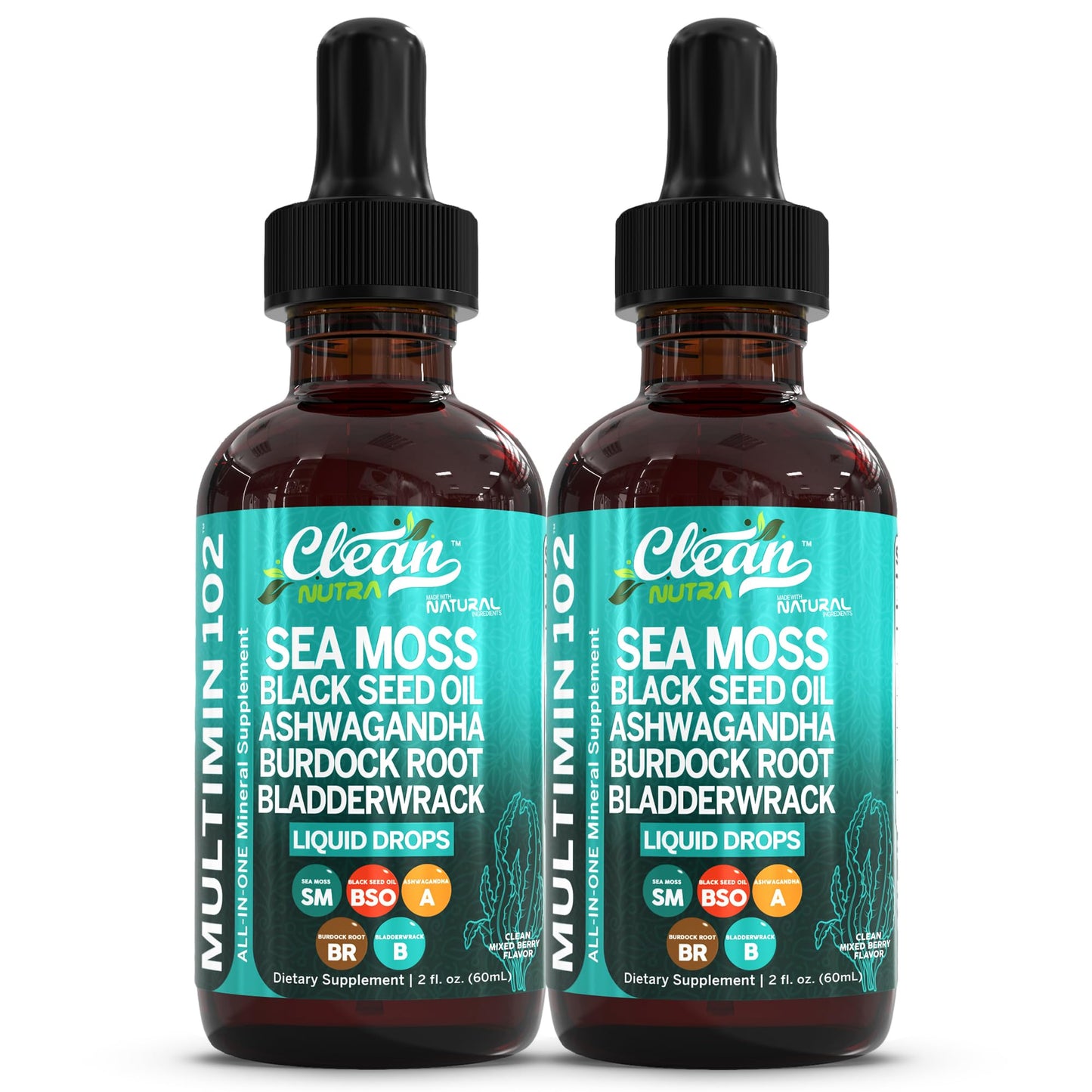 Clean Nutraceuticals Sea Moss Drops – Organic Multimineral Sea Moss Liquid with Ashwagandha & Black Seed Oil