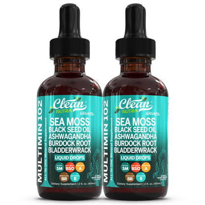Clean Nutraceuticals Sea Moss Drops – Organic Multimineral Sea Moss Liquid with Ashwagandha & Black Seed Oil