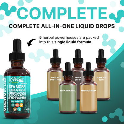 Clean Nutraceuticals Sea Moss Drops – Organic Multimineral Sea Moss Liquid with Ashwagandha & Black Seed Oil