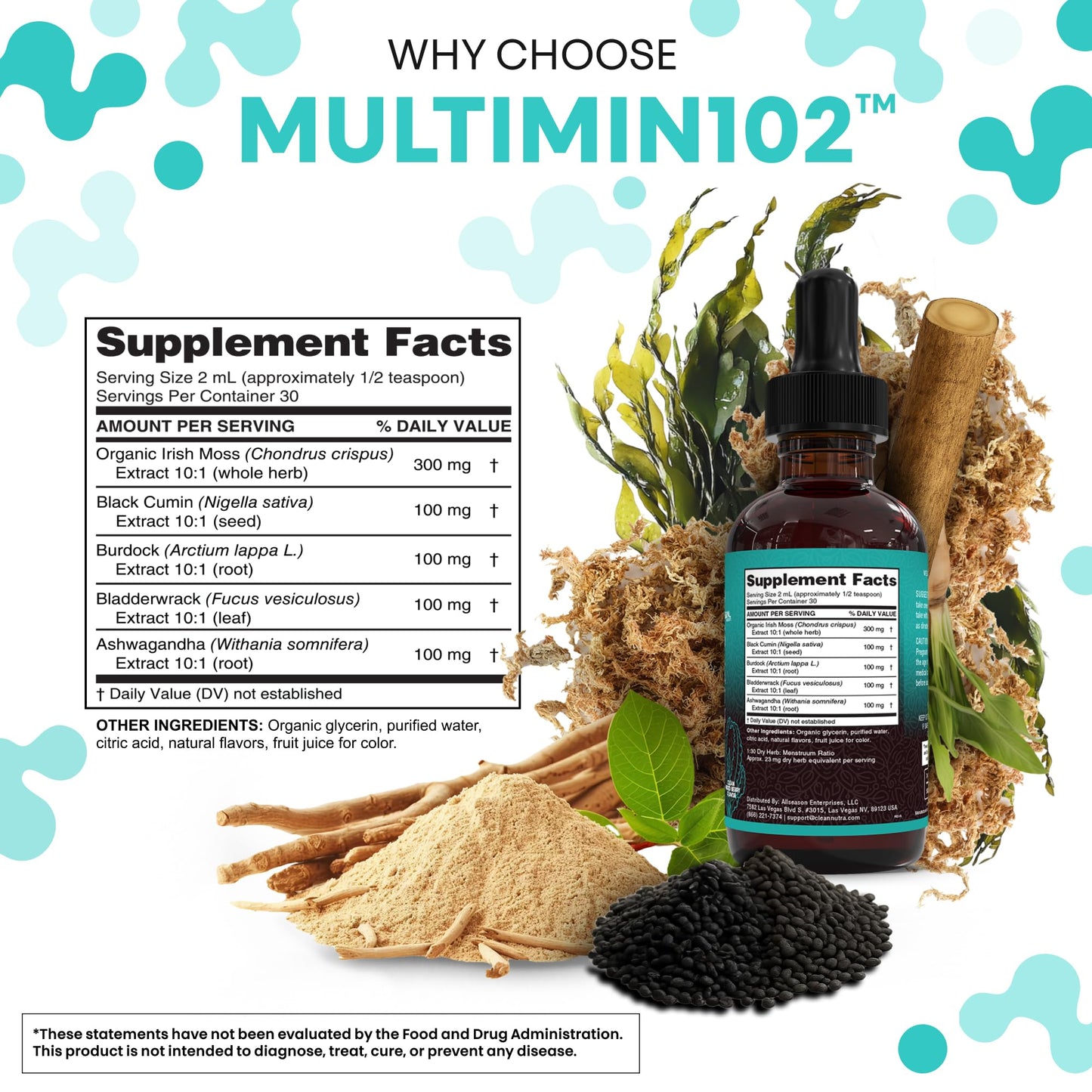 Clean Nutraceuticals Sea Moss Drops – Organic Multimineral Sea Moss Liquid with Ashwagandha & Black Seed Oil