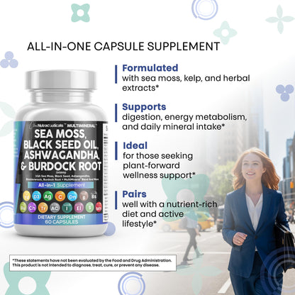 Clean Nutraceuticals 15-in-1 Sea Moss & Black Seed Oil 2-Pack | Ashwagandha Turmeric Blend