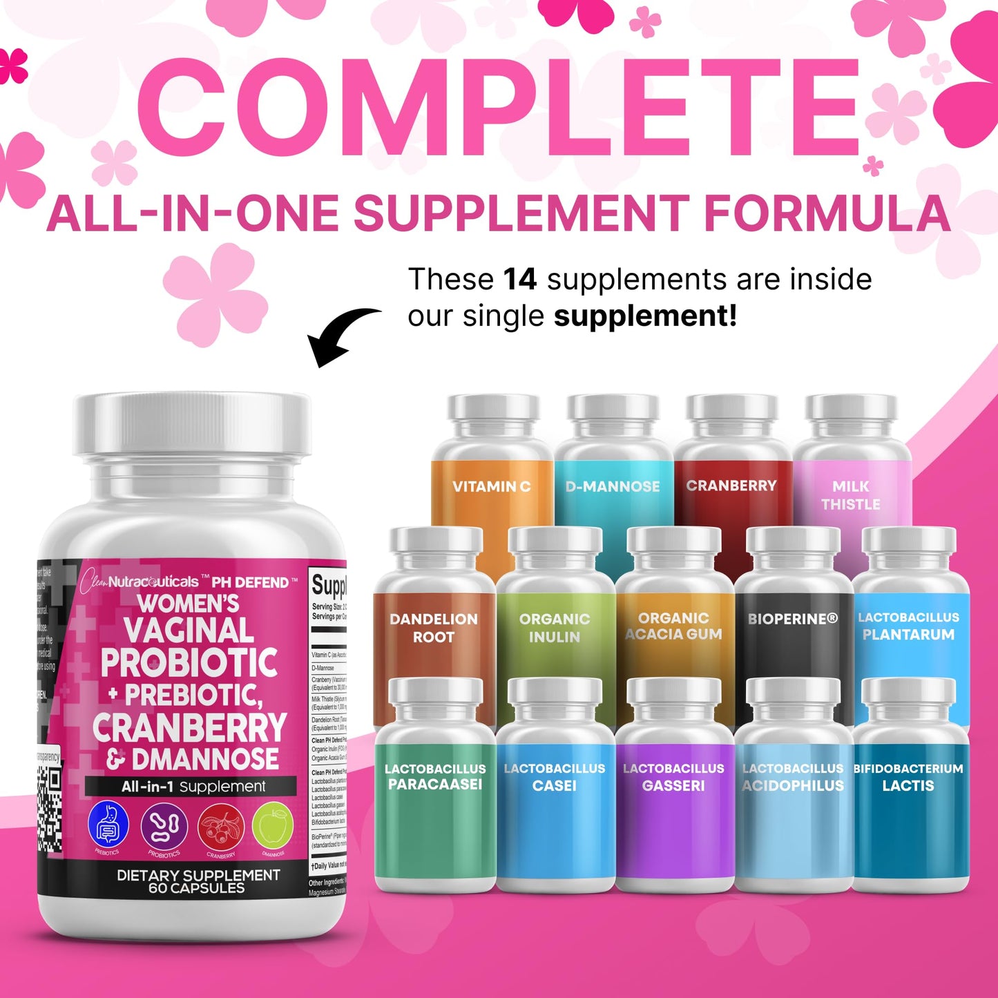 Clean Nutraceuticals Vaginal Probiotics + Prebiotics 20B – Cranberry & D-Mannose Urinary Health, 3-Pack
