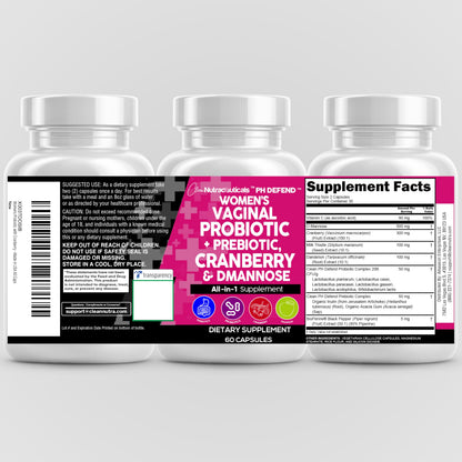 Clean Nutraceuticals Vaginal Probiotics + Prebiotics 20B – Cranberry & D-Mannose Urinary Health, 3-Pack