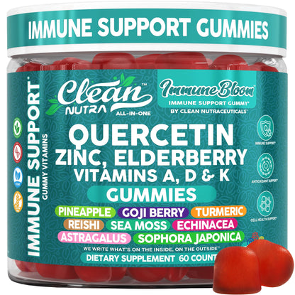 Clean Quercetin Elderberry Immune Gummies – Zinc, D3, K2, Sea Moss | Vegan Immunity Support