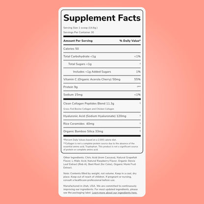Clean Simple Eats Collagen + Beauty Blend Ruby Red Raspberry, 30 Servings