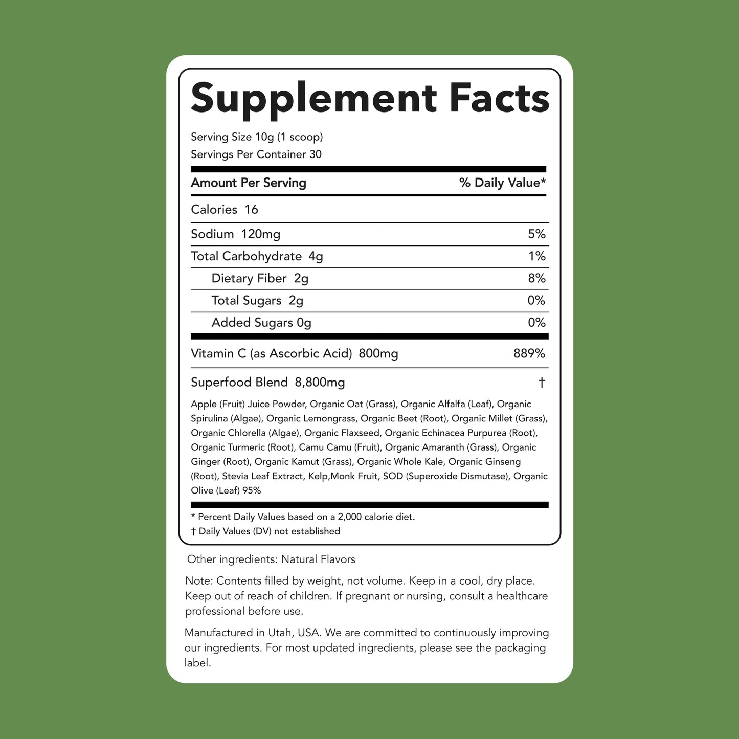 Clean Simple Eats Super Greens Powder – Gluten Free, Naturally Flavored, 30 Servings