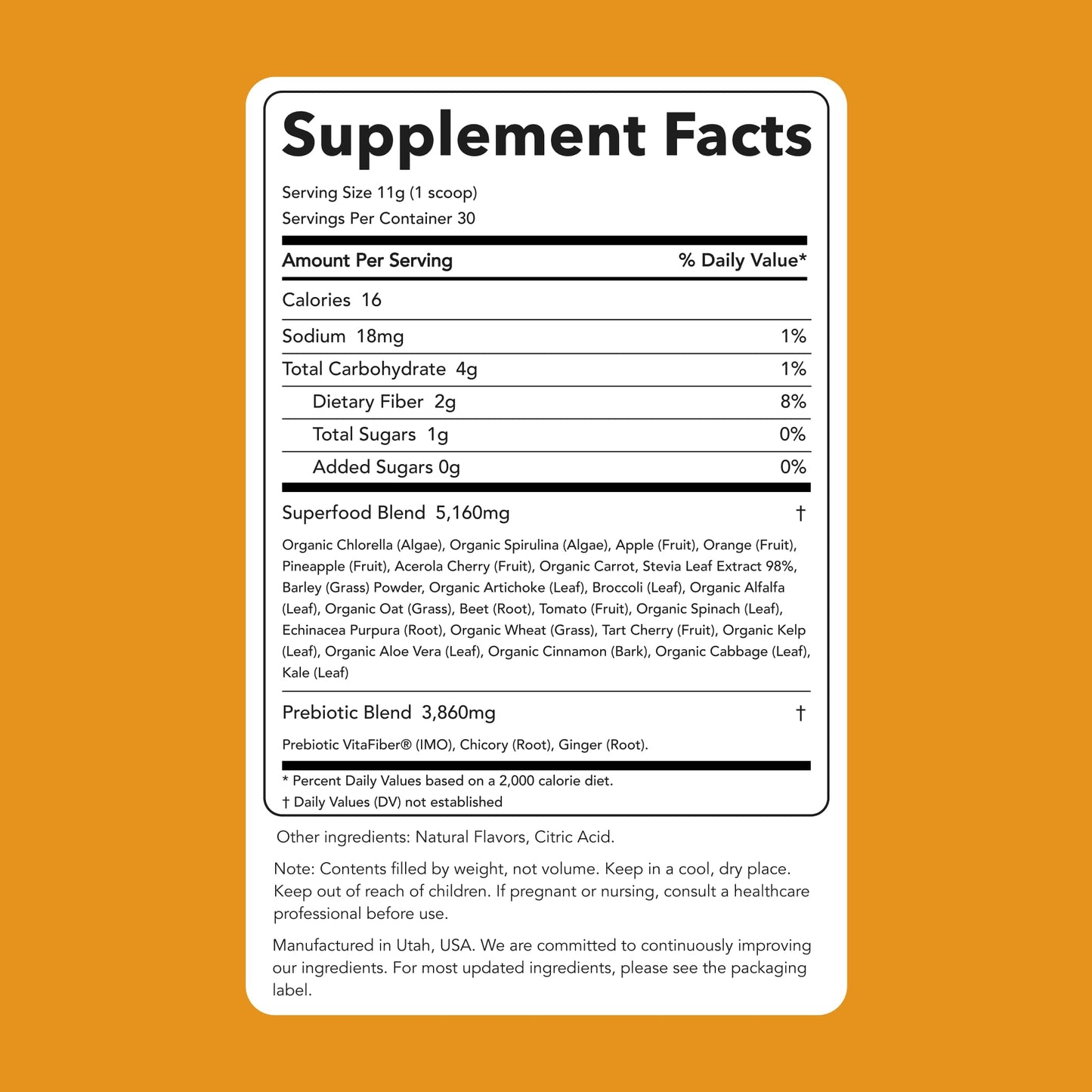 Clean Simple Eats Super Greens Powder – Tropical Greens with Chlorella, Spirulina & Prebiotic Fiber (30 Servings)