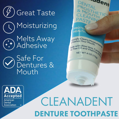 Dr. B Dental Solutions Cleanadent Denture Toothpaste – ADA Accepted, All-Natural, 4 oz