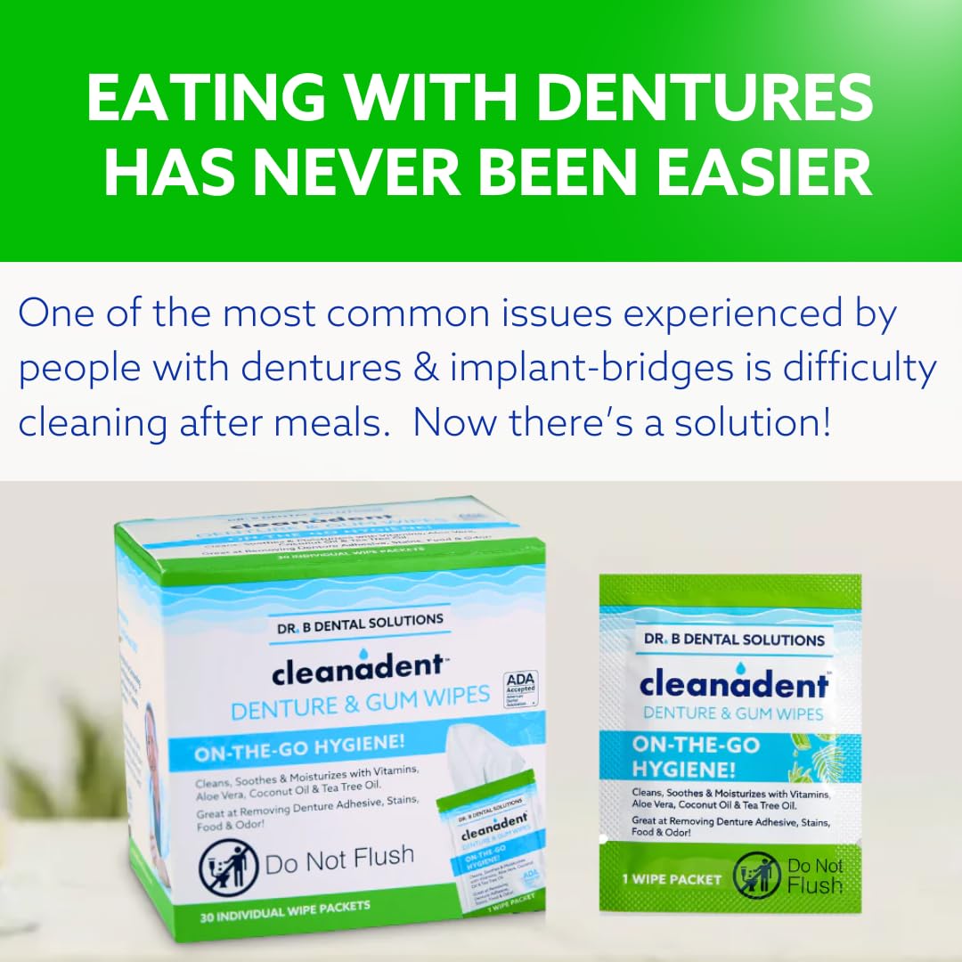 Dr. B Cleanadent Wipes – Denture Cleaning, Gum Refresh, 30 Count