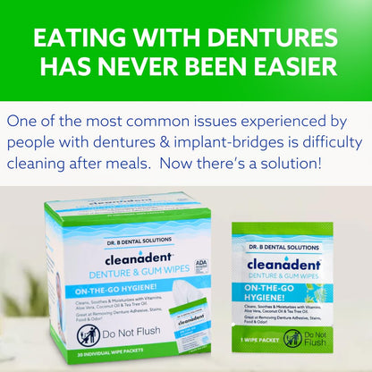 Dr. B Cleanadent Wipes – Denture Cleaning, Gum Refresh, 30 Count