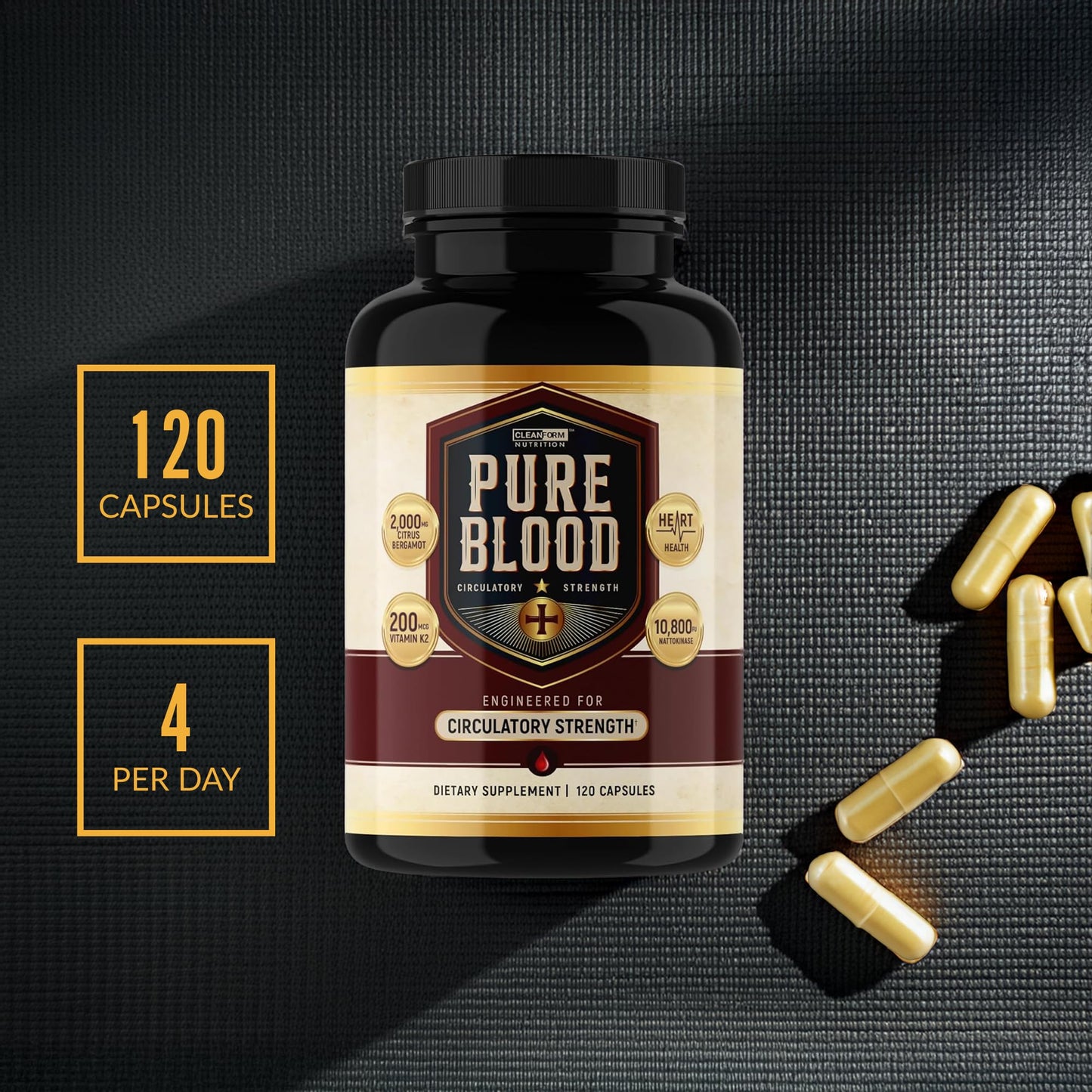 CleanForm Nutrition Pure Blood – Advanced Circulatory Support, Clinically Dosed, 120 Capsules