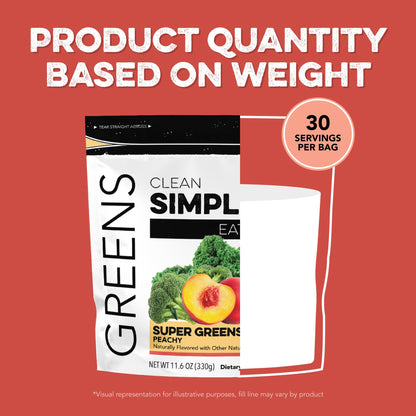 Clean Simple Eats Super Greens Powder | Peachy Greens Flavor, 30 Servings, Gluten Free