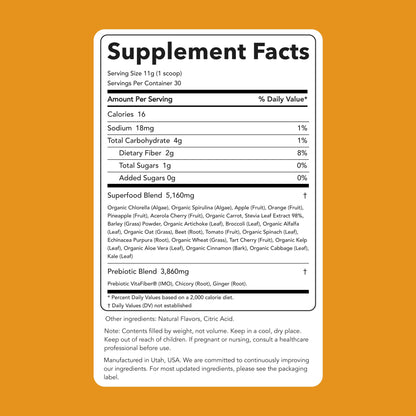 Clean Simple Eats Super Greens Powder – Tropical Greens with Chlorella, Spirulina & Prebiotic Fiber (30 Servings)