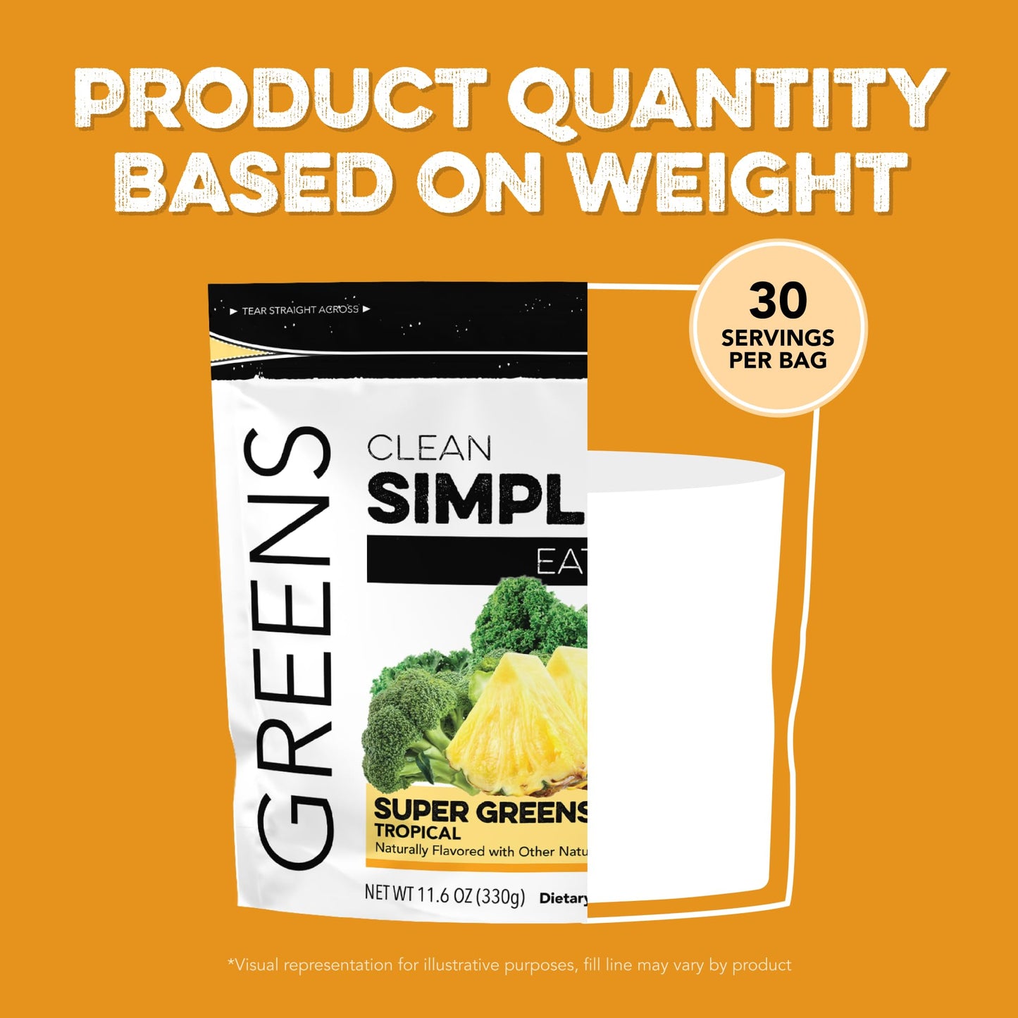 Clean Simple Eats Super Greens Powder – Tropical Greens with Chlorella, Spirulina & Prebiotic Fiber (30 Servings)