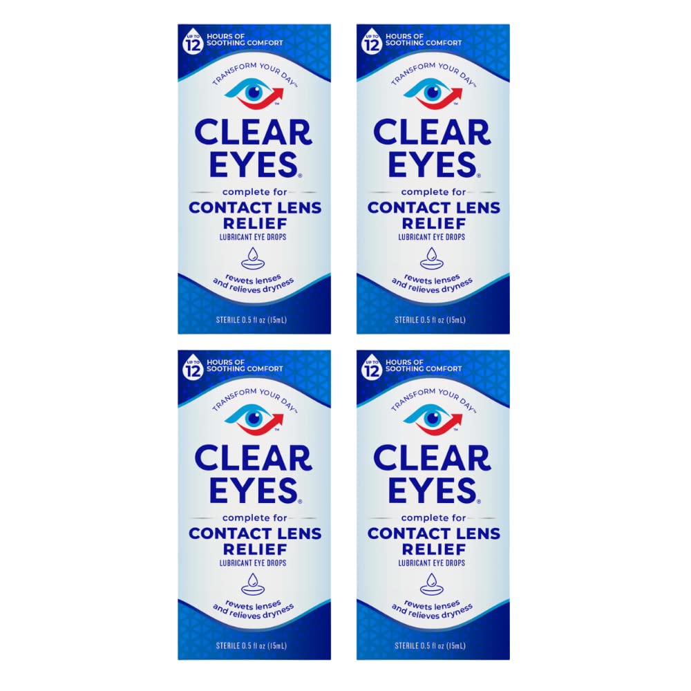 Clear Eyes Contact Lens Relief Soothing Eye Drops 0.50 oz – Pack of 4
