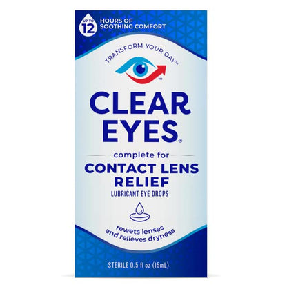 Clear Eyes Contact Lens Relief Soothing Eye Drops 0.50 oz – Pack of 4