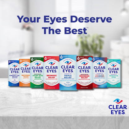 Clear Eyes Contact Lens Relief Eye Drops - Rewet Lenses & Dry Eye Comfort (0.5 fl oz, Pack of 3)
