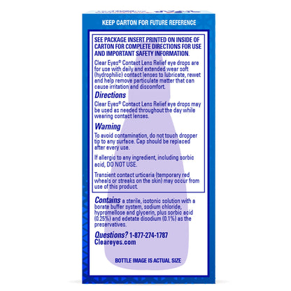 Clear Eyes Contact Lens Relief Eye Drops - Rewet Lenses & Dry Eye Comfort (0.5 fl oz, Pack of 3)