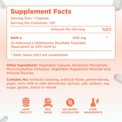 Clear Formulas Bioactive SAM-e 400mg | Mood & Liver Support | Vegan, Non-GMO | Made in USA