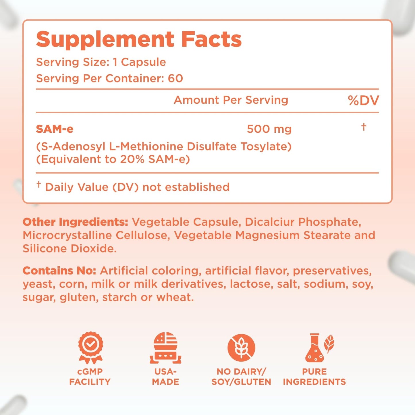 Clear Formulas Bioactive SAM-e 500mg – Mood & Liver Support (Vegan, Non-GMO, Made in USA)