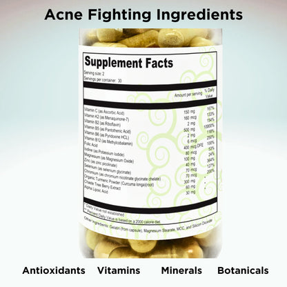 Clear Skin Acne Vitamins Capsules | Complexion Supplements 60 Count