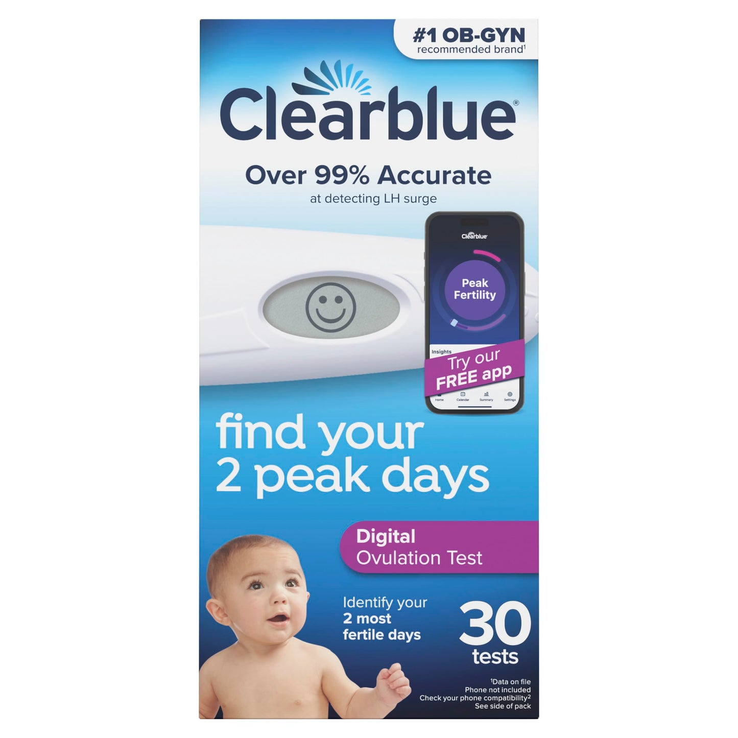 Clearblue Digital Ovulation Test, 30 Count – Detect LH Surge & 2 Fertile Days