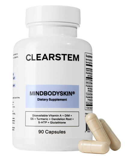 CLEARSTEM MindBodySkin Hormonal Acne Supplement (5-HTP) – Natural DIM, 90 Capsules, Gluten Free & Cruelty Free