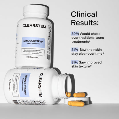 CLEARSTEM MindBodySkin Hormonal Acne Supplement (5-HTP) – Natural DIM, 90 Capsules, Gluten Free & Cruelty Free