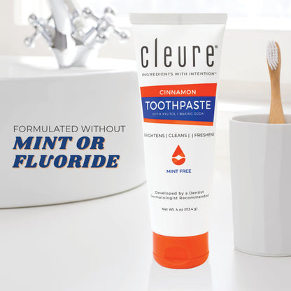 Cleure Cinnamon No Fluoride Toothpaste – SLS Free, Mint Free, Xylitol (4oz, Pack of 2)