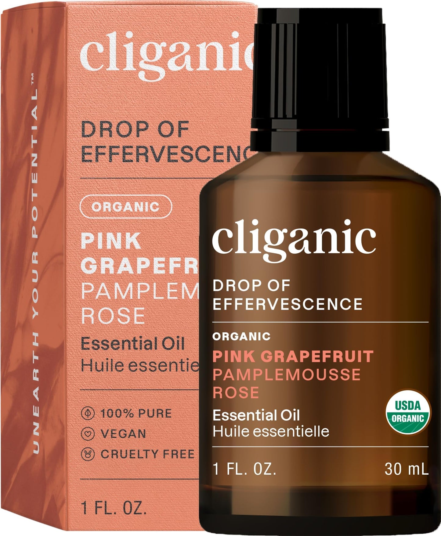 Cliganic Organic Pink Grapefruit Essential Oil, 100% Pure Natural for Aromatherapy | Non-GMO Verified (Packaging May Vary)