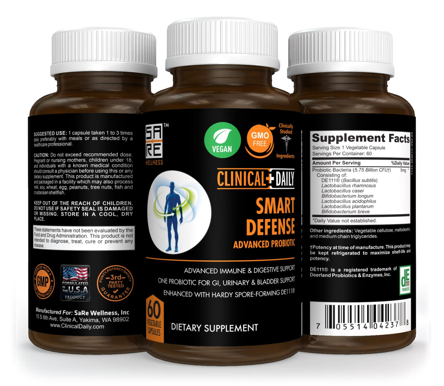 Clinical Daily Smart Defense Mega Spore Probiotic – Bacillus Subtilis & Lactobacillus plantarum | 60 Vegan Capsules