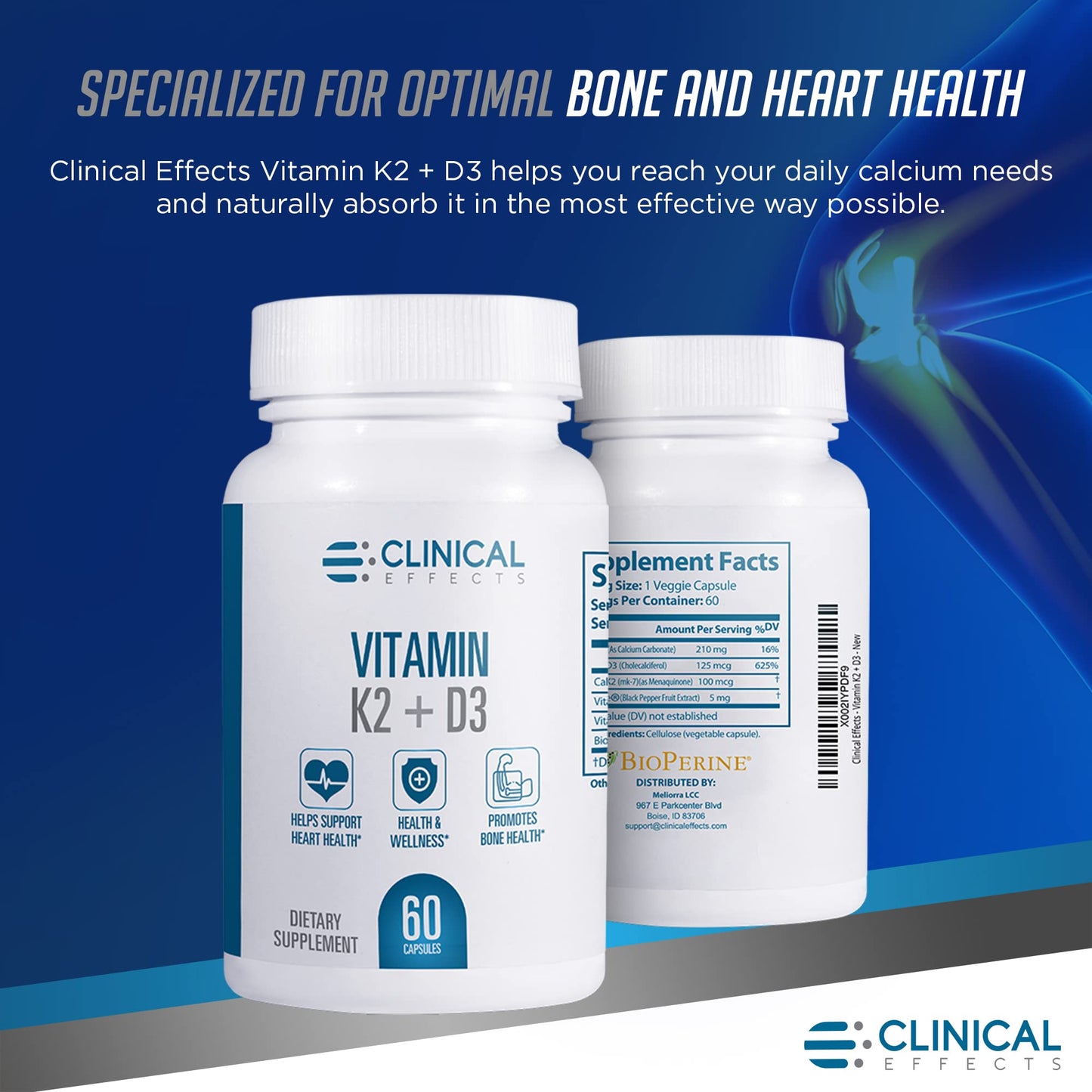 Clinical Effects Vitamin K2 + D3 | Max Absorption Bone & Heart Support | 3 Pack | Made in USA