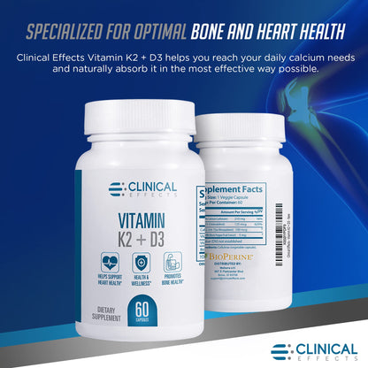 Clinical Effects Vitamin K2 + D3 | Max Absorption Bone & Heart Support | 3 Pack | Made in USA