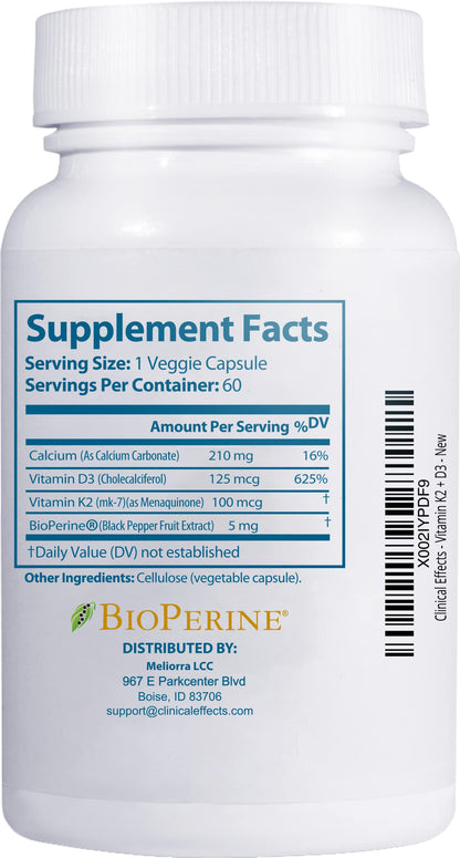 Clinical Effects Vitamin K2 + D3 | Max Absorption Bone & Heart Support | 3 Pack | Made in USA