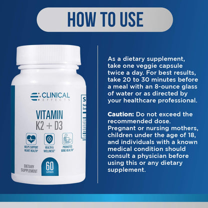 Clinical Effects Vitamin K2 + D3 | Max Absorption Bone & Heart Support | 3 Pack | Made in USA