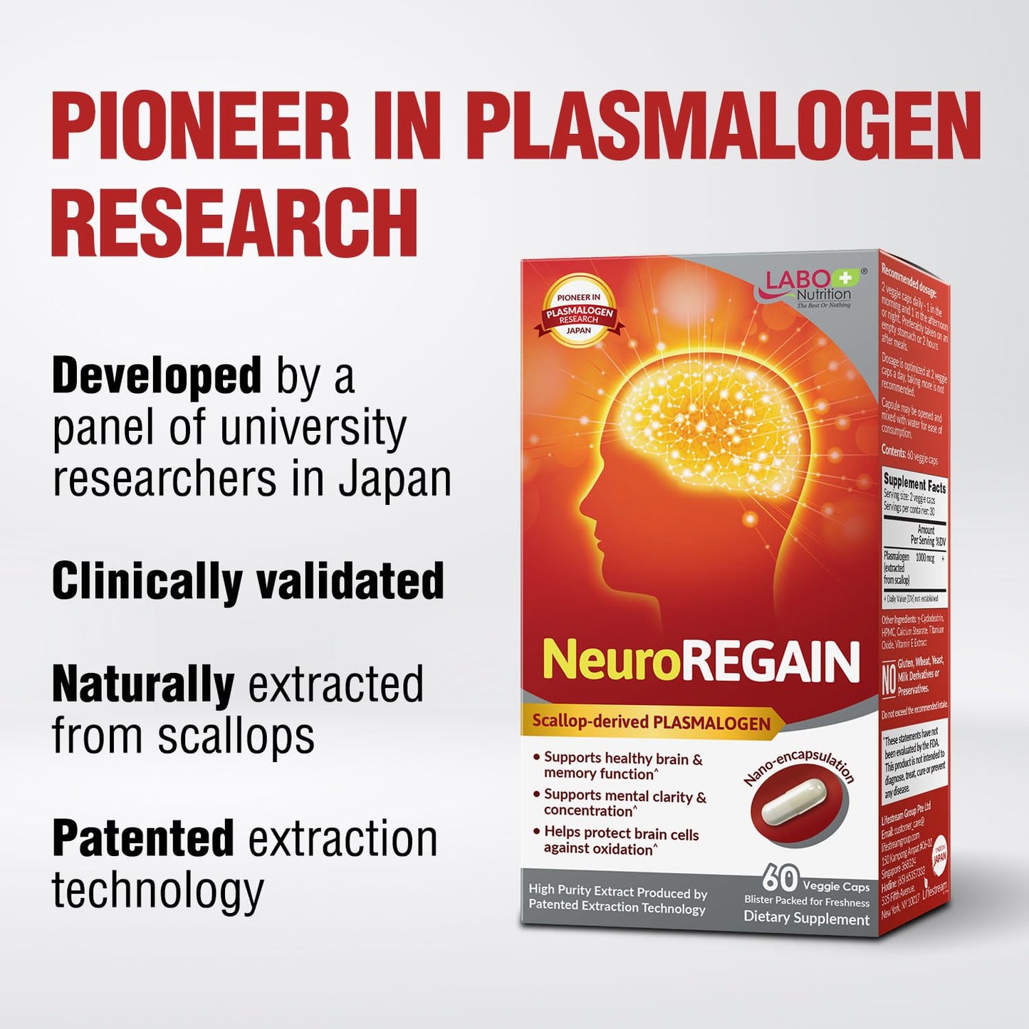 LABO Nutrition NeuroREGAIN – Scallop-Derived Plasmalogen for Brain Health, Memory & Focus