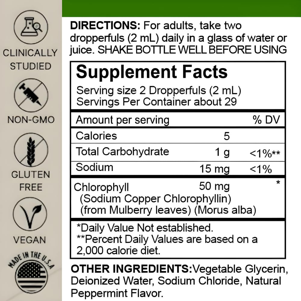 Clorophyll Liquid Drops – Fast Absorbing Chlorophyll for Energy & Immune Support (2 fl oz)