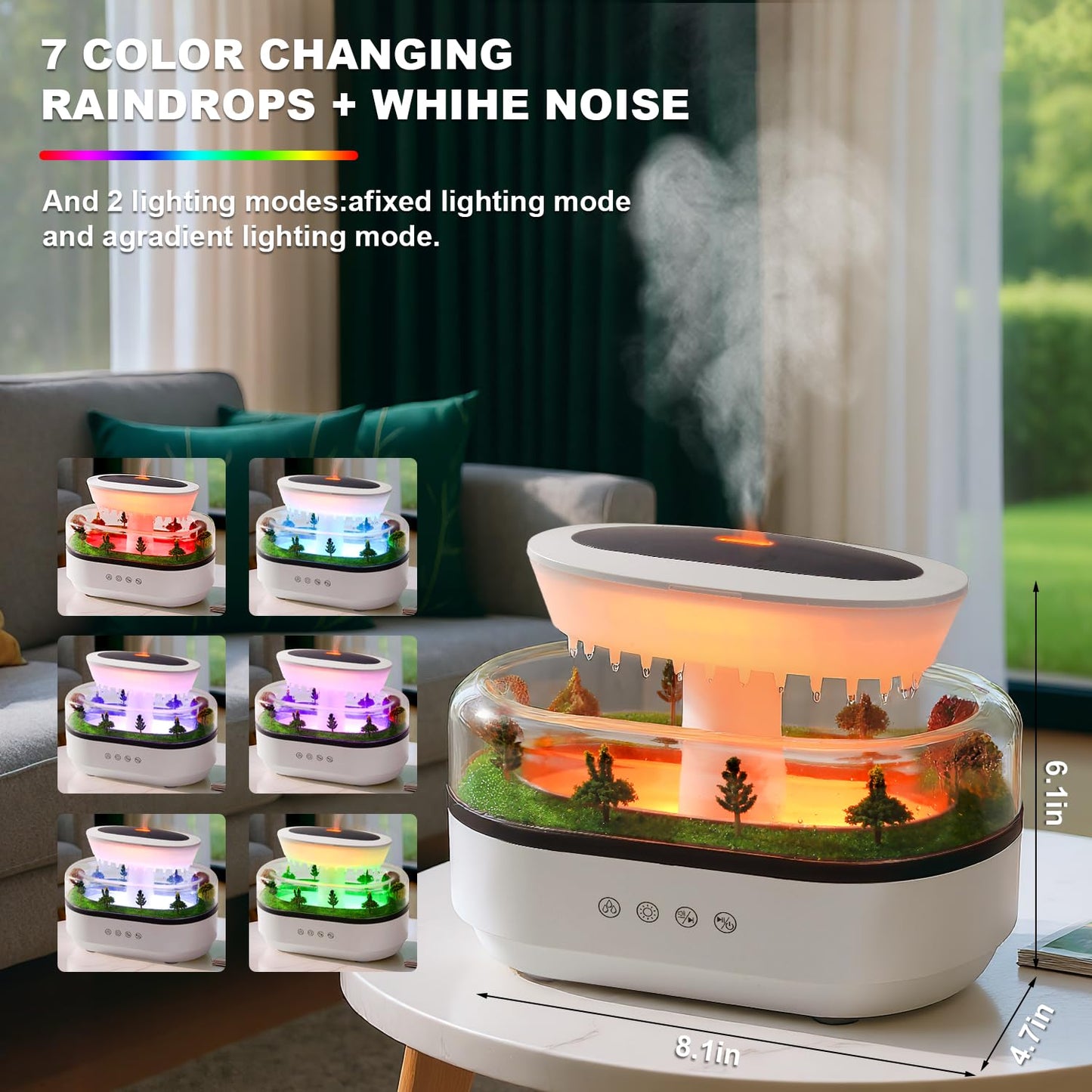 Cloud Rain Humidifier | 7-Color Rainfall Night Light, 250ml Diffuser with Auto-Off