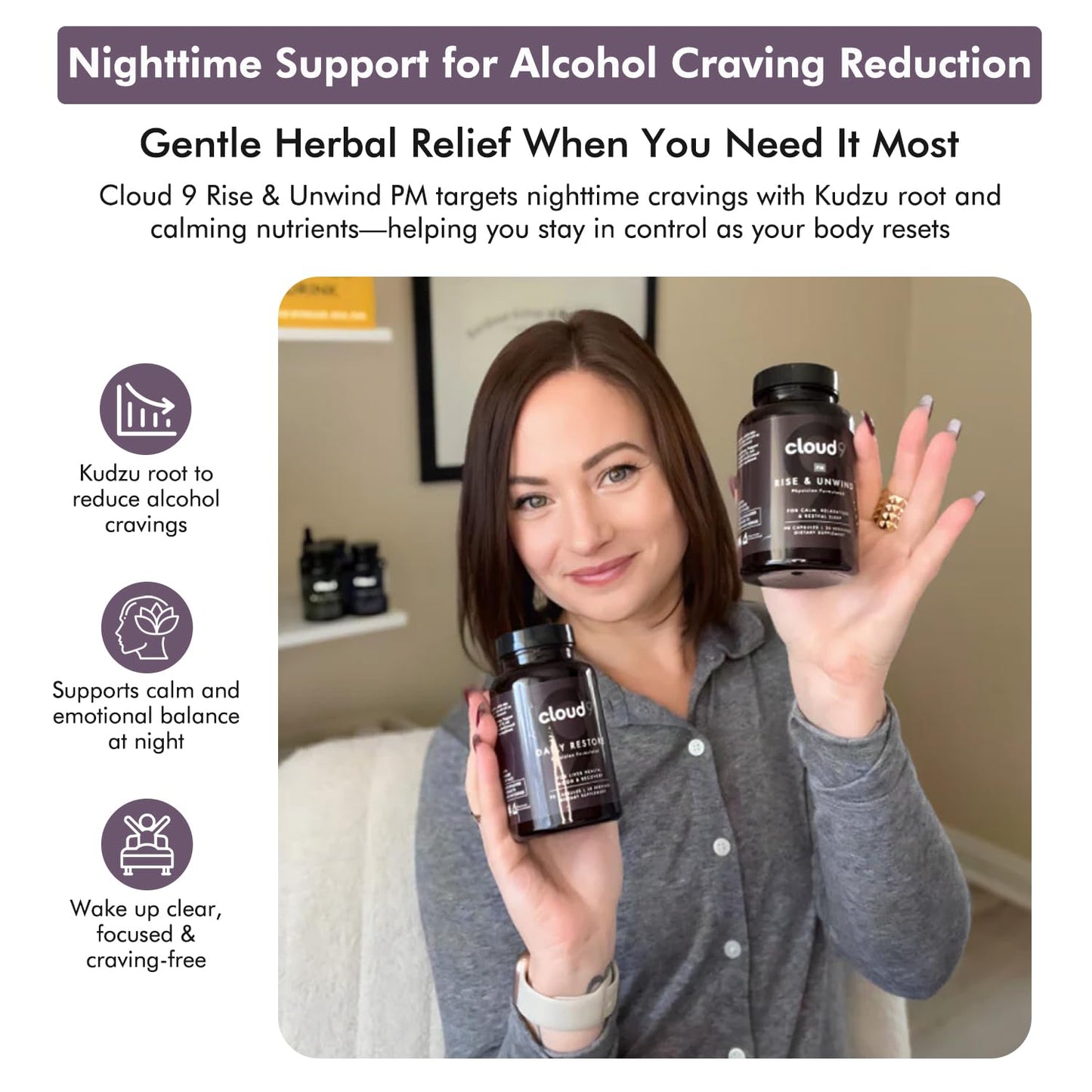 Cloud9 Rise & Unwind PM – Nighttime Sleep Support (Adaptogens, Magnesium) – Made in USA