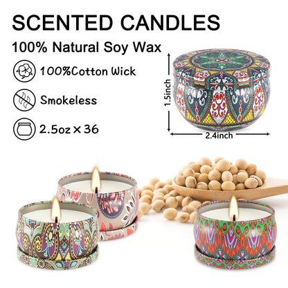 CLTNIKET 36-Pack Scented Candles Gift Set | Soy Wax Travel Tin 2.5 oz